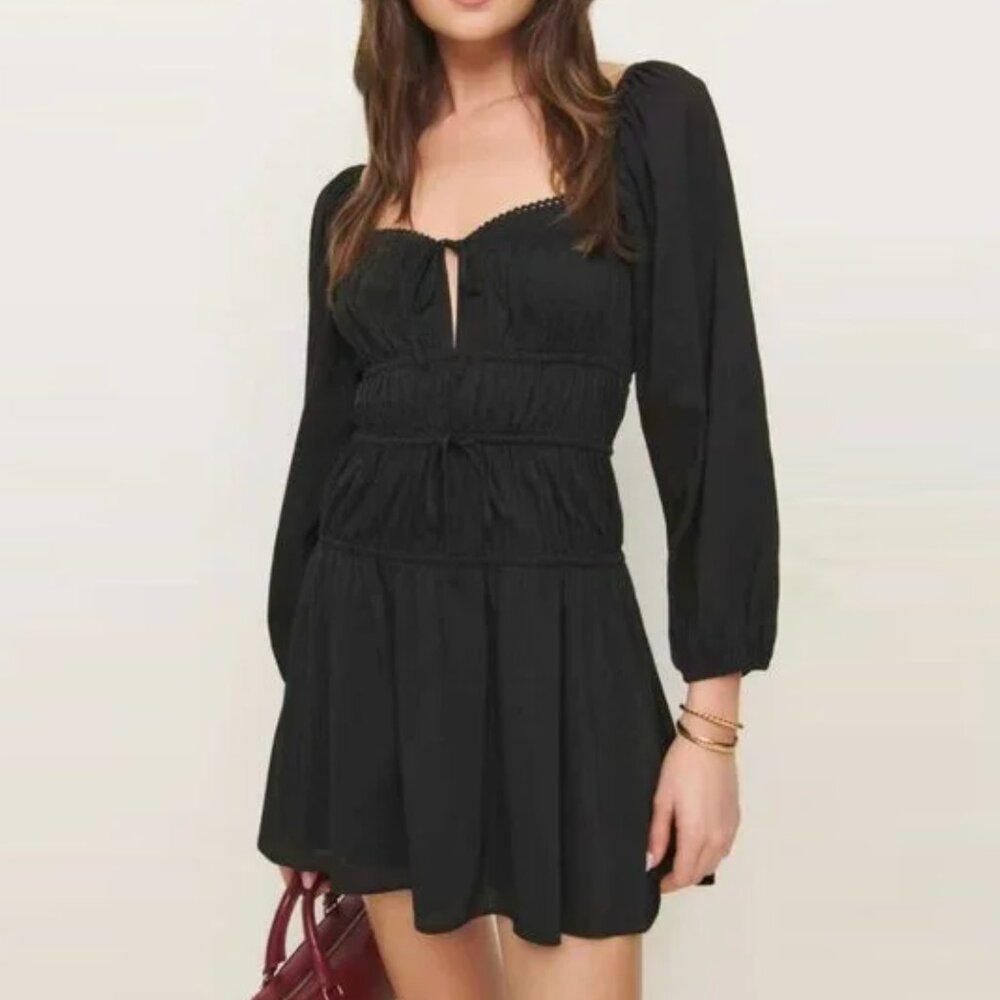 ✨ SALE NWT Reformation Rella Cotton Blend Mini Dress Sz4 Black